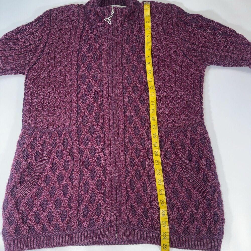 Aran Crafts Ireland Women XXL Merino Wool Zip Cardigan Sweater Fisherman Cable - Picture 9 of 10